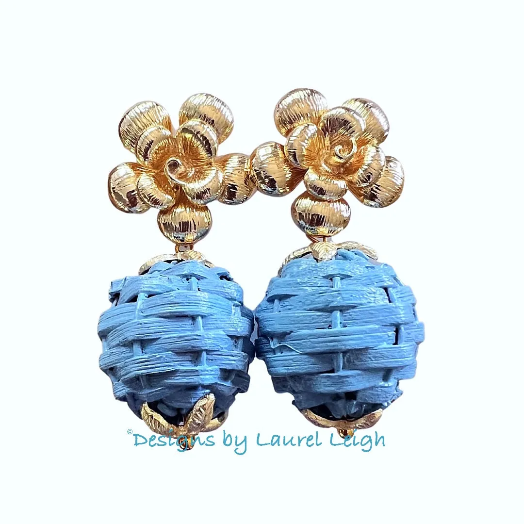 Wicker Rattan Floral Drop Earrings