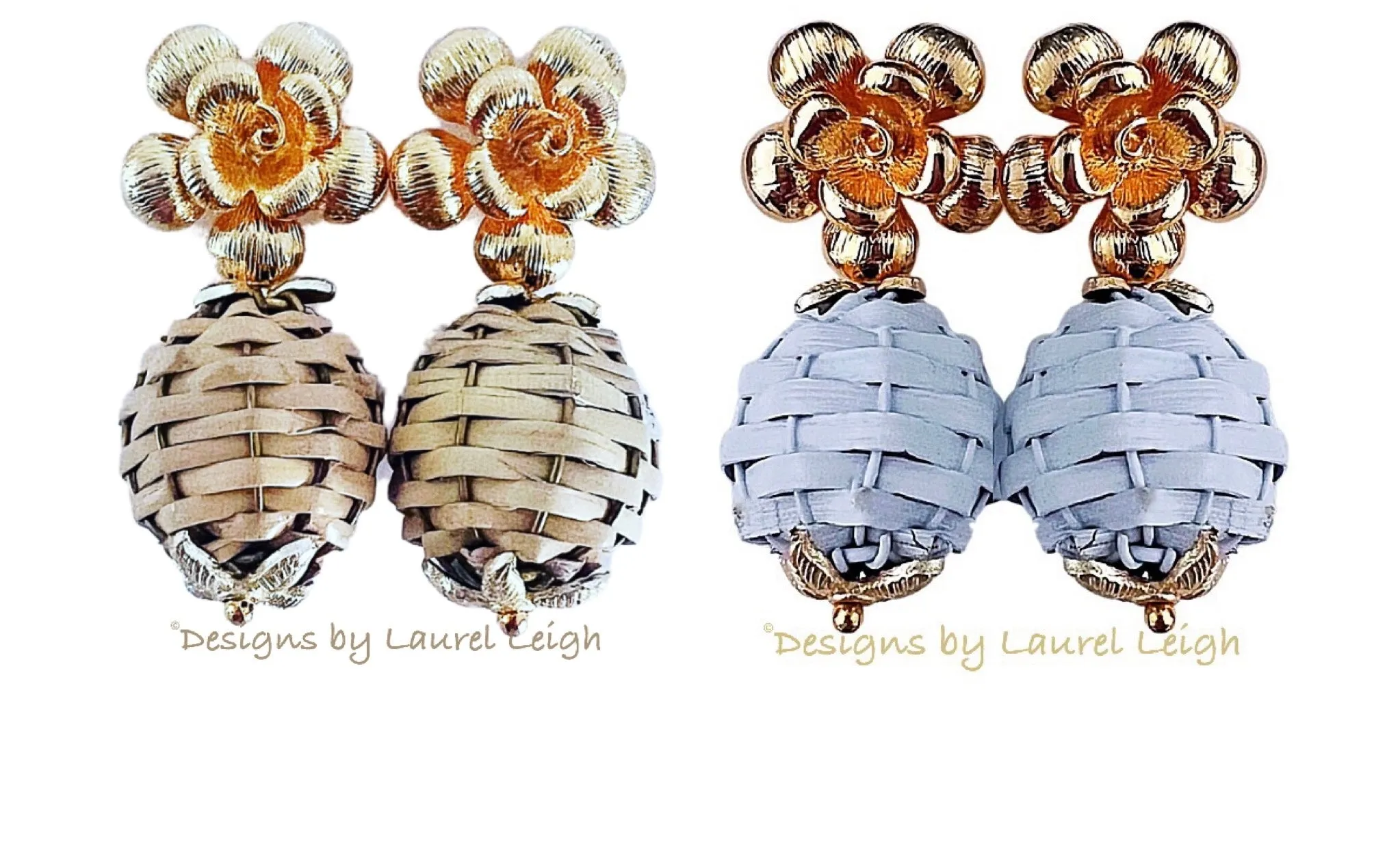 Wicker Rattan Floral Drop Earrings