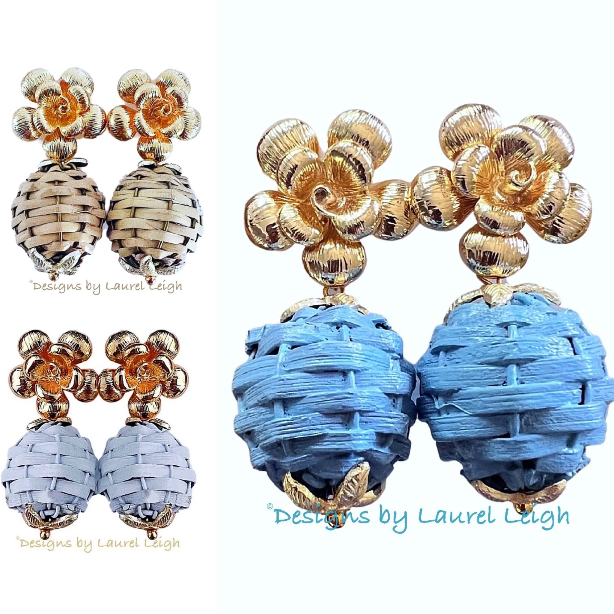 Wicker Rattan Floral Drop Earrings