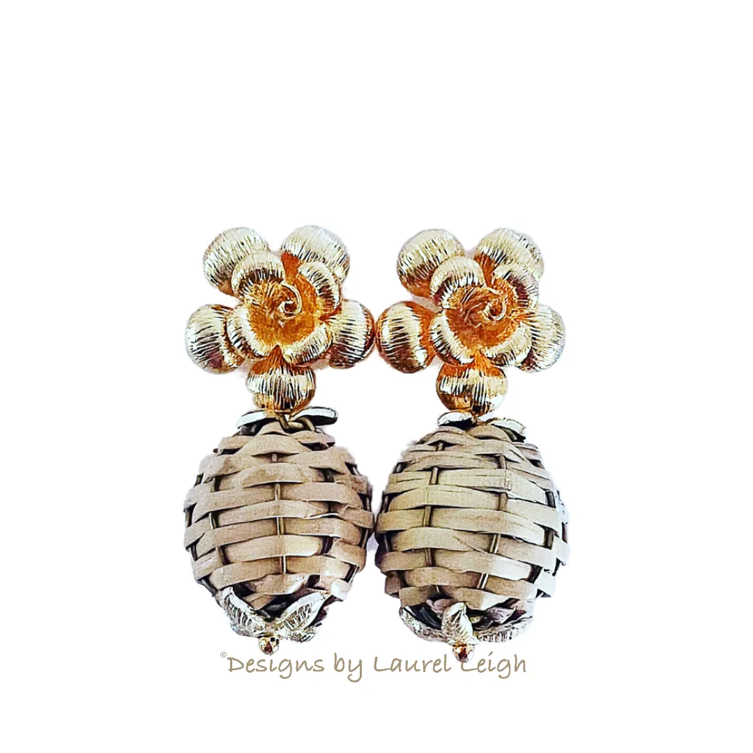 Wicker Rattan Floral Drop Earrings