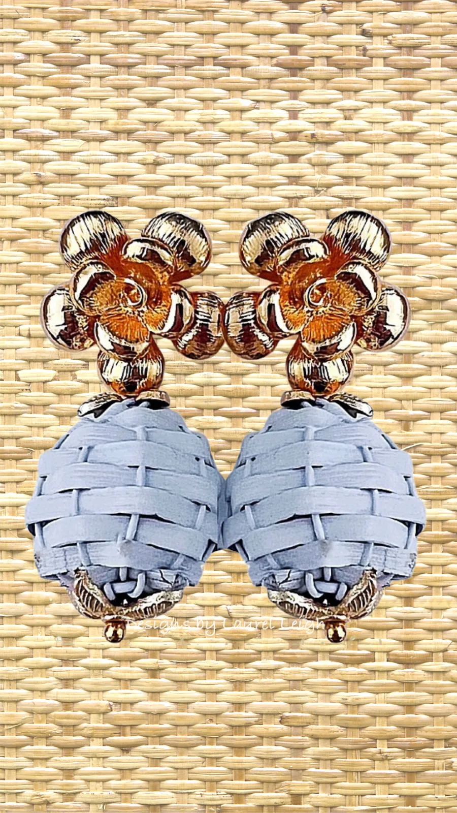 Wicker Rattan Floral Drop Earrings