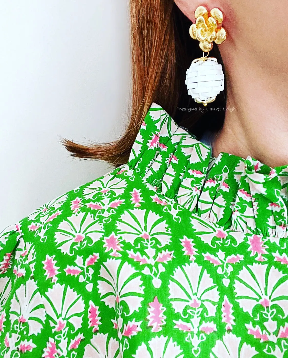 Wicker Rattan Floral Drop Earrings