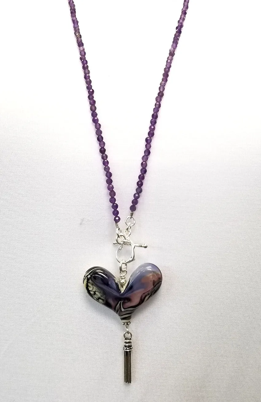 Worn Beadies Lampwork Heart with Amethyst