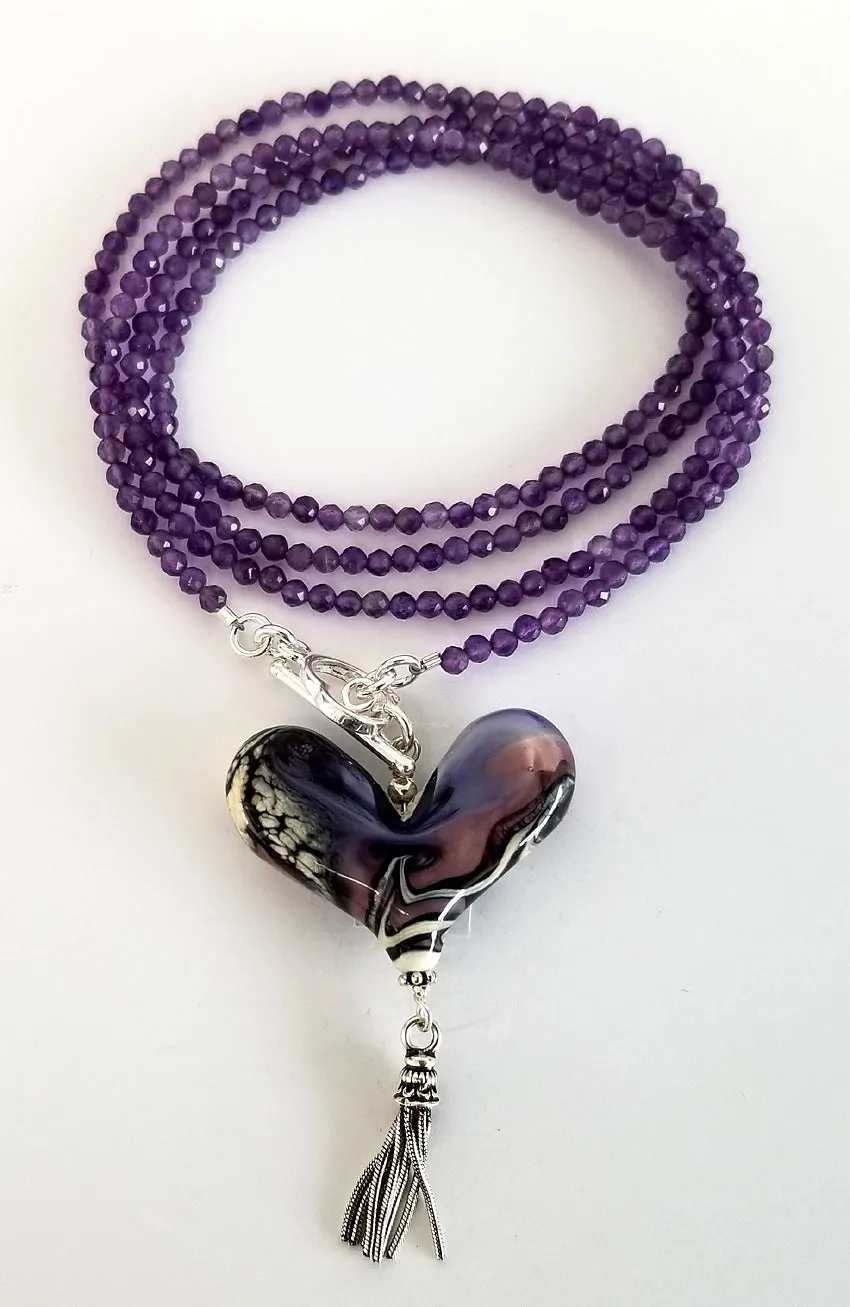 Worn Beadies Lampwork Heart with Amethyst