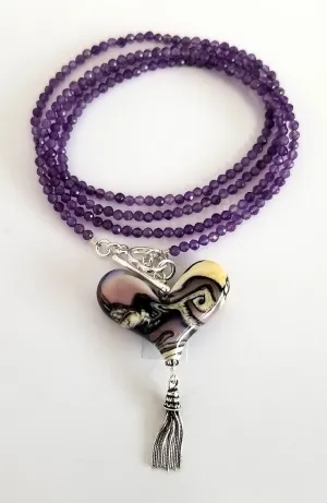 Worn Beadies Lampwork Heart with Amethyst