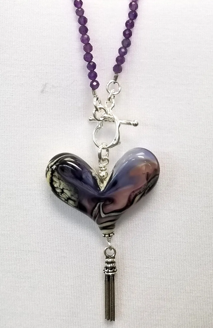 Worn Beadies Lampwork Heart with Amethyst