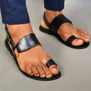 Yeknu Men's Sandals Vintage Toe Ring PU Leather Male Flats Shoes Comfortable Travel Beach Slippers Summer Big Size 38-48