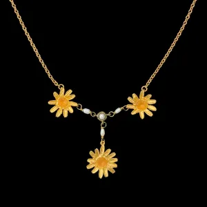 Yellow Butter Daisy Necklace - Dainty Pearls